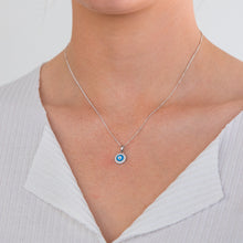 Load image into Gallery viewer, Sterling Silver Cubic Zirconia Evil Eye In Circle Pendant