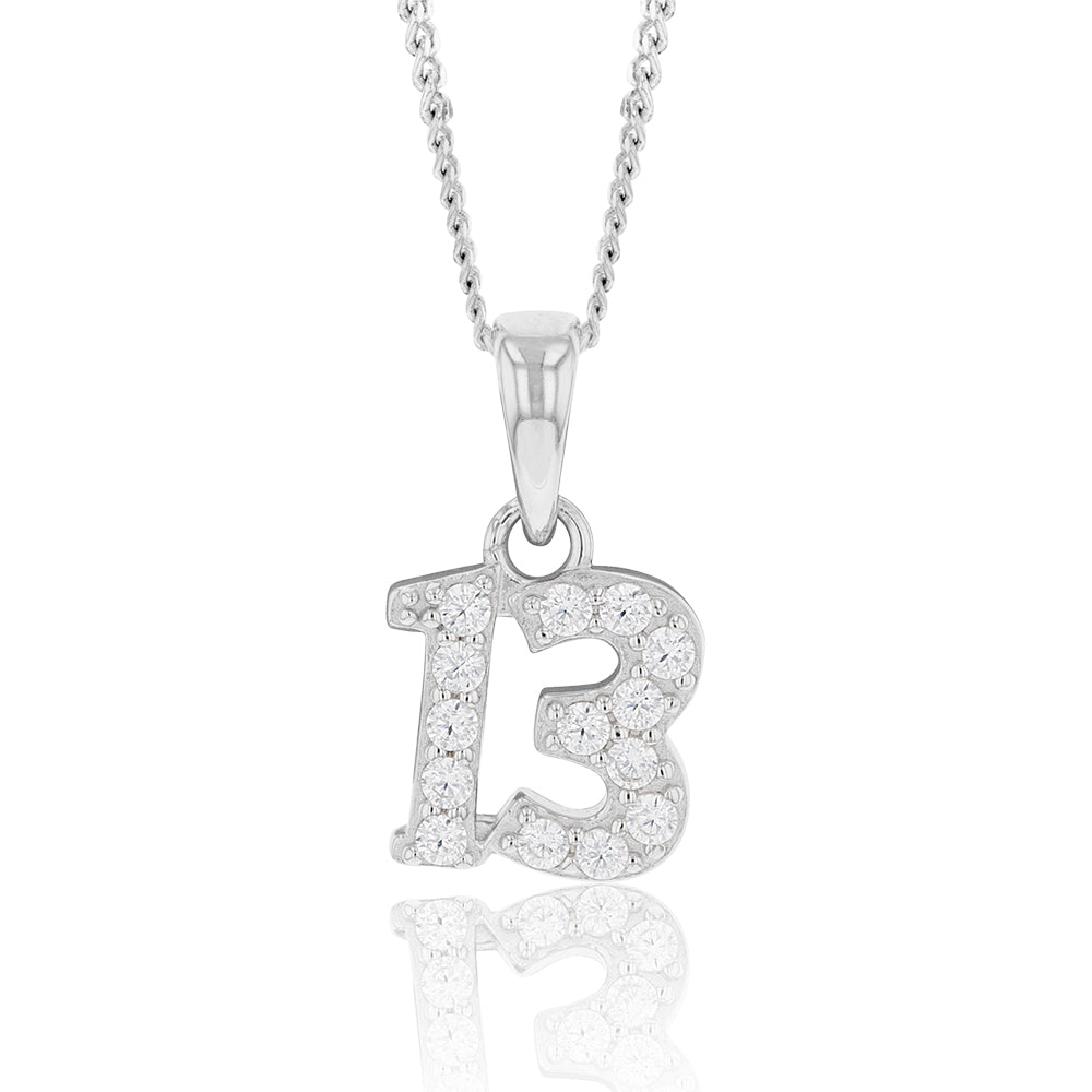 13 Chain Sterling Silver Cubic Zirconia 9mm Number
