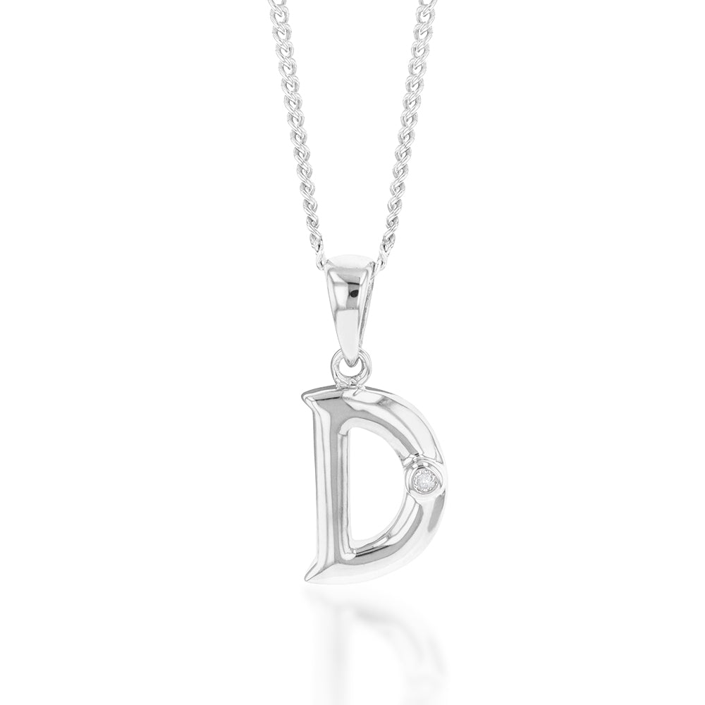 Silver Pendant Initial D set with Diamond