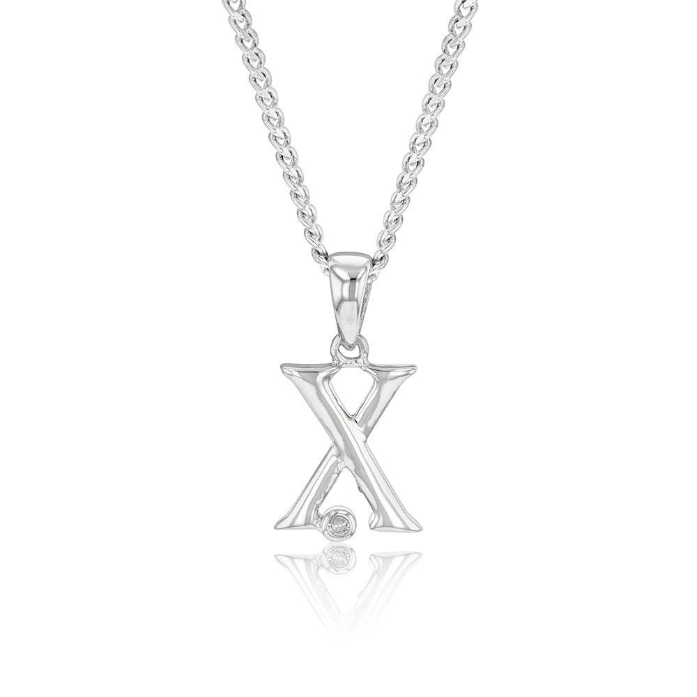 Silver Pendant Initial X set with Diamond