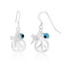 Load image into Gallery viewer, Sterling Silver Peace/Dragonfly/ Evil Eye Drop Earrings