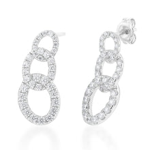 Load image into Gallery viewer, Sterling Silver Cubic Zirconia On Connected Links Rhodium Plated Stud Earrings