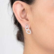 Load image into Gallery viewer, Sterling Silver Cubic Zirconia On Connected Links Rhodium Plated Stud Earrings