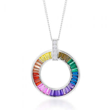 Load image into Gallery viewer, Sterling Silver Rainbow Multicolour Cubic Zirconia On Open Circle Pendant
