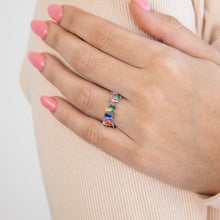 Load image into Gallery viewer, Sterling Silver Rainbow Multicolour Cubic Zirconia Ring