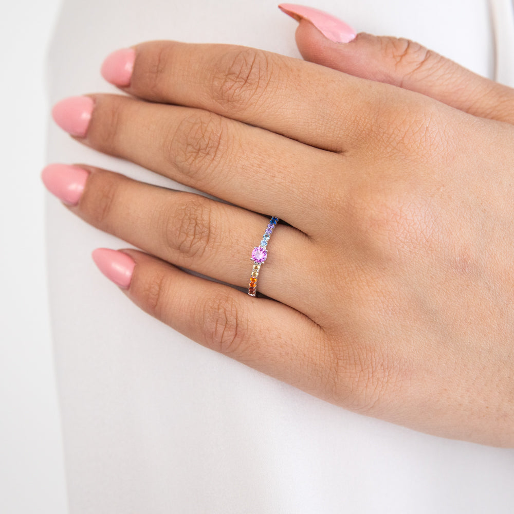 Sterling Silver Multicolour Cubic Zirconia Ring