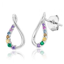 Load image into Gallery viewer, Sterling Silver Rainbow Multicolour Cubic Zirconia On Infinity Earrings