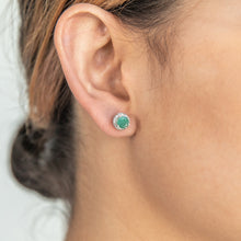 Load image into Gallery viewer, Sterling Silver Natural Enhanced Emerald and White Zircon Stud Earrings