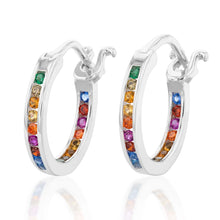 Load image into Gallery viewer, Sterling Silver Multicolour Rainbow Cubic Zirconia 15mm Hoop Earrings