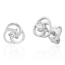 Load image into Gallery viewer, Rhodium Plated Cubic Zirconia Flower 7mm Stud Earrings