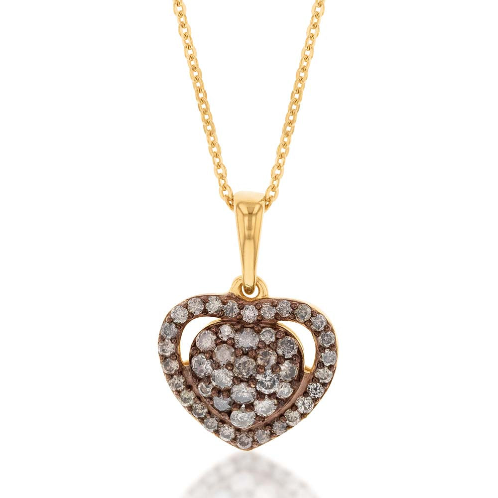 Yellow Gold Plated Silver 1/2 Carat Champagne Diamond Heart Pendant