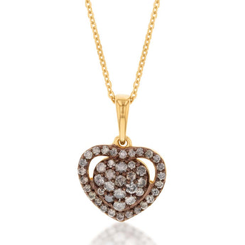 Yellow Gold Plated Silver 1/2 Carat Champagne Diamond Heart Pendant