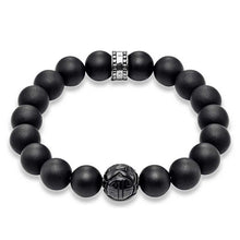 Load image into Gallery viewer, Thomas Sabo Sterling Silver Matt Obsidean Carved Bead 17.5cm Bracelet