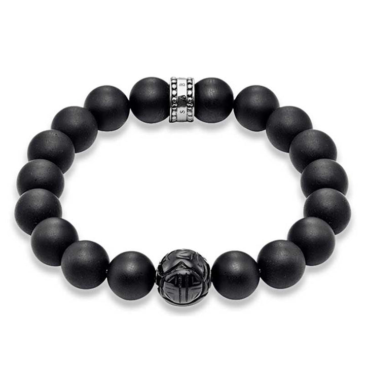 Thomas Sabo Sterling Silver Matt Obsidean Carved Bead 17.5cm Bracelet