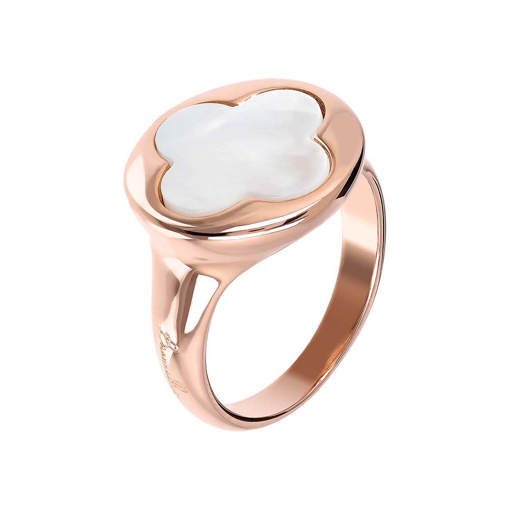 Bronzallure Alba Rose Gold Plated Sterling Silver White Mother Of Pearl Ring