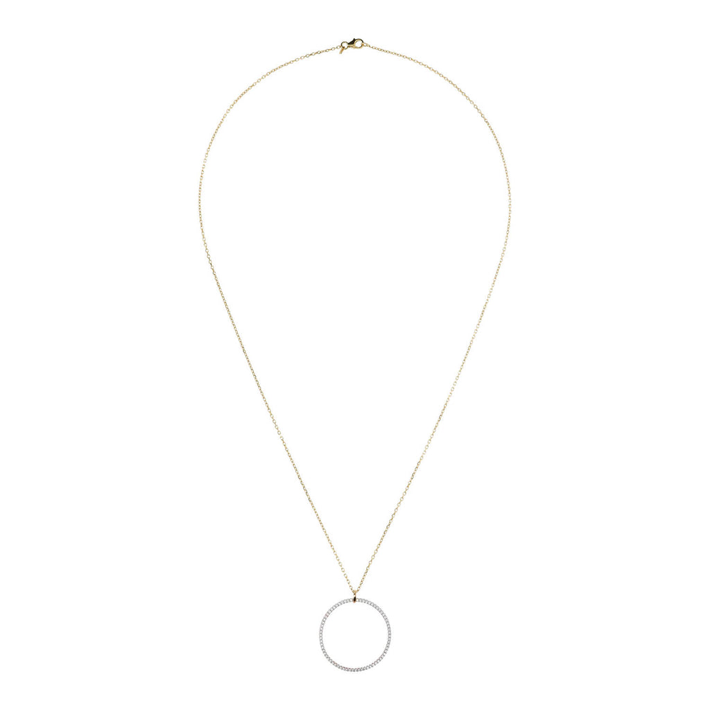 Bronzallure Gold Plated Sterling Silver CZ Large Circular Pendant On 91cm Chain