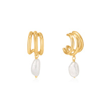 Load image into Gallery viewer, Ania Haie Gold Plated Sterling Silver Pearl Triple Hoop Mini Earring