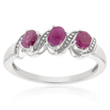 Sterling Silver 0.60ct Natural Ruby 4x3mm Trilogy Ring