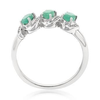 Sterling Silver 0.60ct Natural Emerald Trilogy Ring