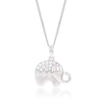 Sterling Silver Cubic Zirconia On Elephant Charm Pendant