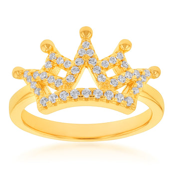 Gold Plated Sterling Silver Cubic Zirconia On Crown Ring