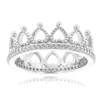 Sterling Silver Cubic Zirconia On Crown Ring
