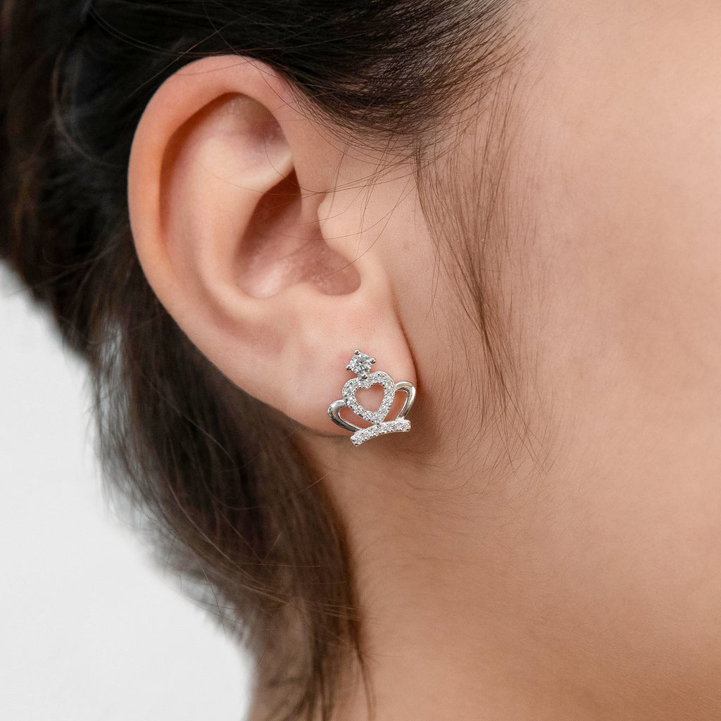 Sterling Silver Cubic Zirconia Crown Stud Earrings
