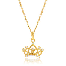 Load image into Gallery viewer, Gold Plated Sterling Silver Fancy Crown With Cubic Zirconia Pendant