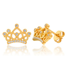 Load image into Gallery viewer, Gold Plated Sterling Silver Fancy Crown With Cubic Zirconia Stud Earrings