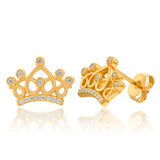 Gold Plated Sterling Silver Fancy Crown With Cubic Zirconia Stud Earrings