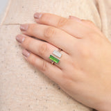 Sterling Silver Cubic Zirconia And Green Enamel Open Ring