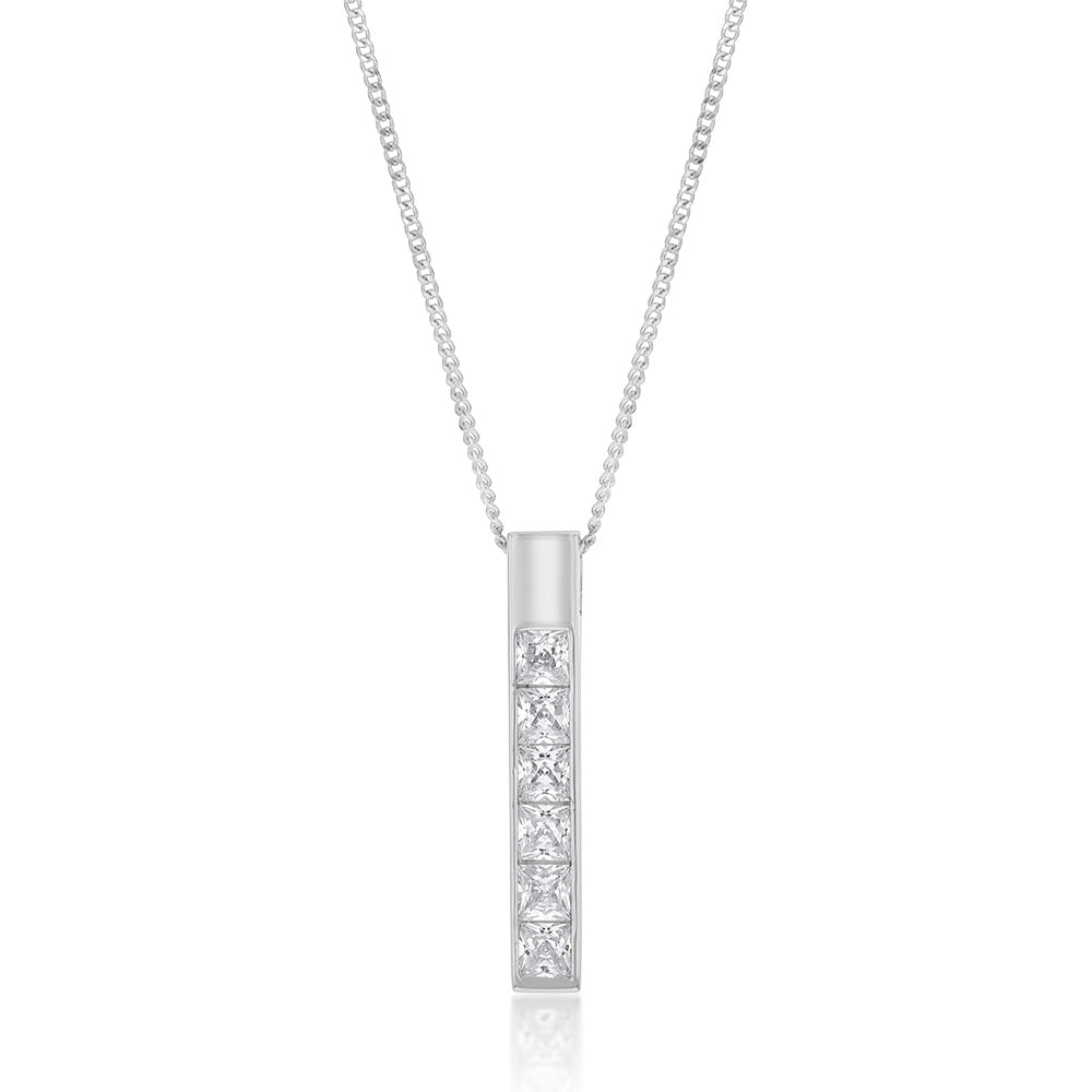 Sterling Silver Cubic Zirconia On Vertical Bar Pendant