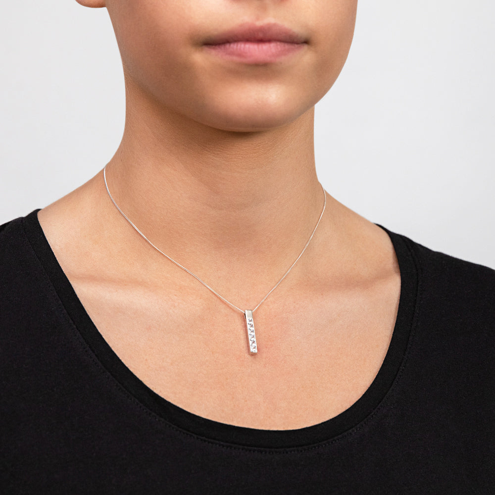 Sterling Silver Cubic Zirconia On Vertical Bar Pendant