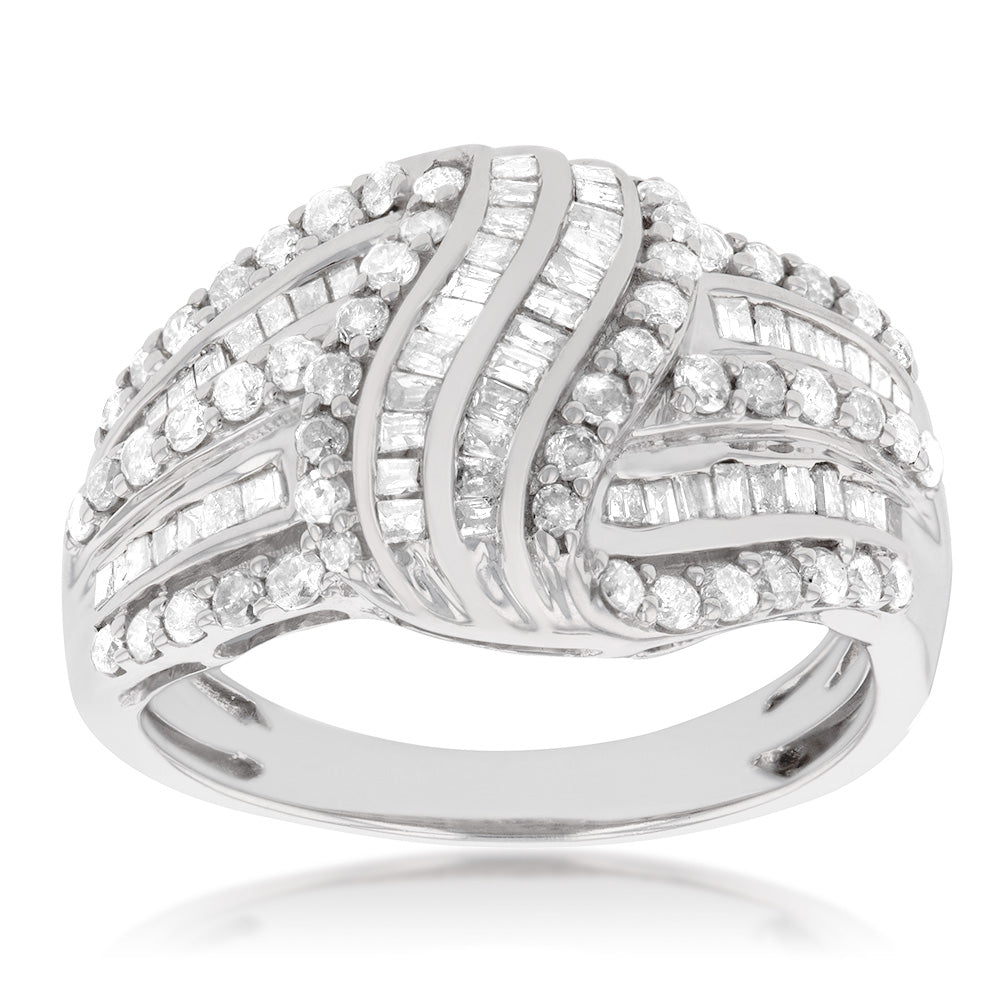 Sterling Silver 1.1 Carat Diamond Ring with Round Brilliant Cut Diamonds