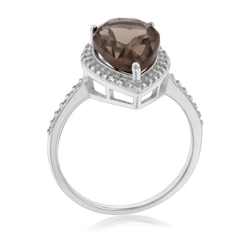 Sterling Silver Smokey Quartz and Zirconia Pear Ring
