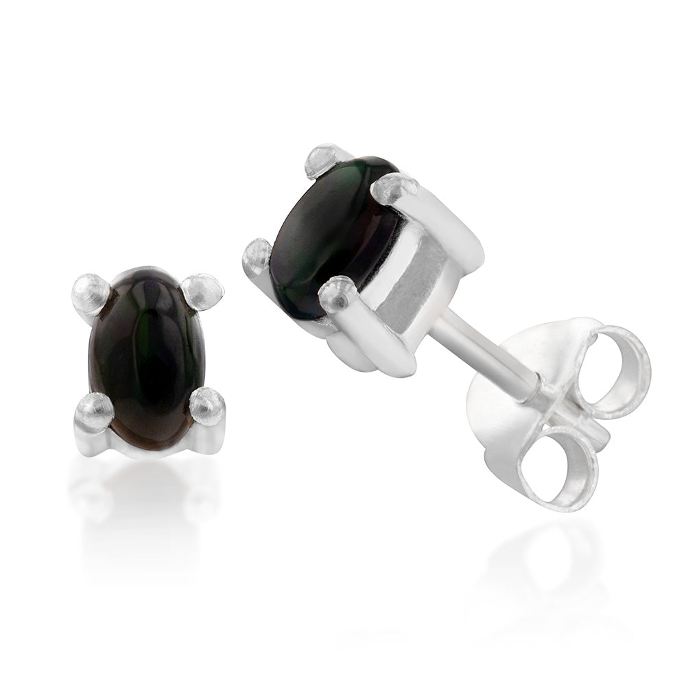 Sterling Silver 3x4mm Natural Solid Opal Oval Studs