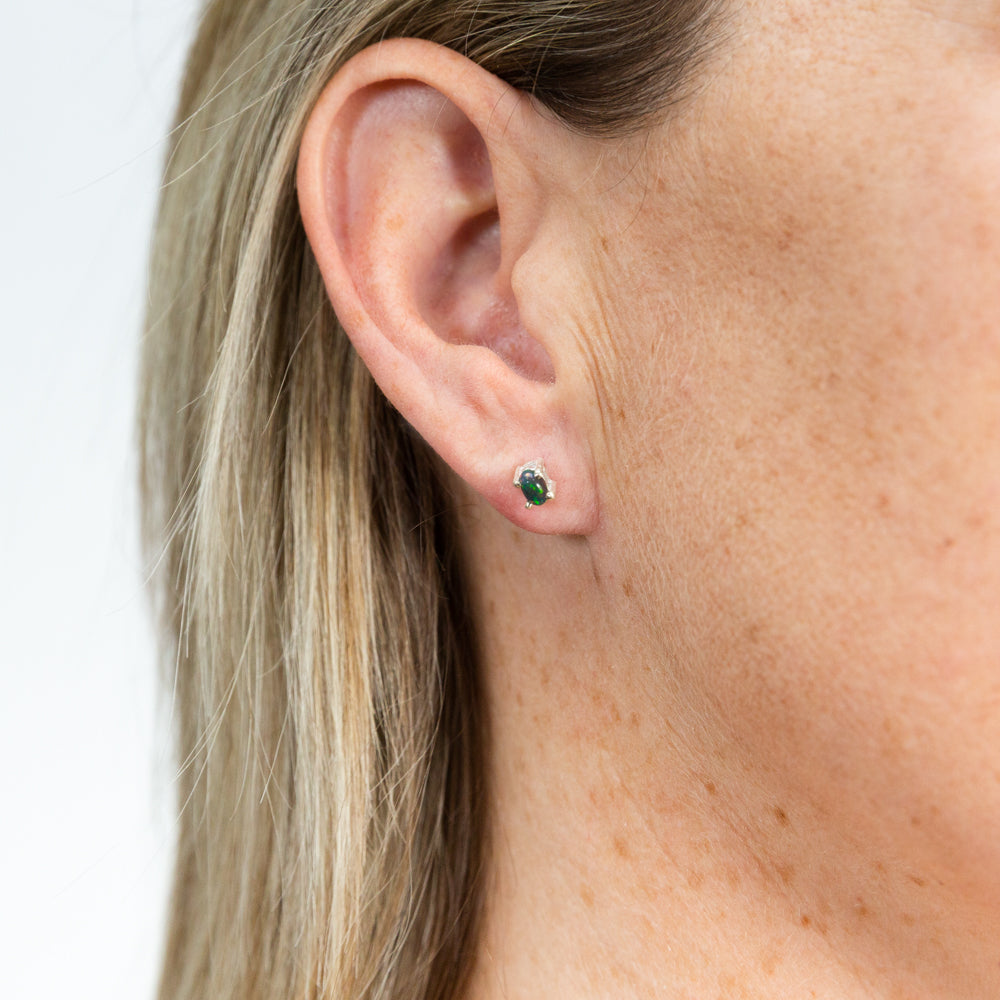 Sterling Silver 3x4mm Natural Solid Opal Oval Studs