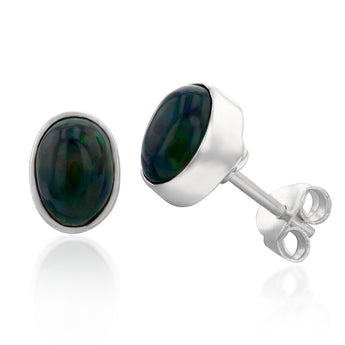 Sterling Silver 5x7mm Natural Solid Opal Oval Studs