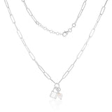 Sterling Silver Lock & Pearl Pendant On 45cm Paperclip Chain