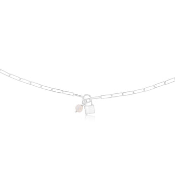 Sterling Silver Lock & Pearl Pendant On 45cm Paperclip Chain