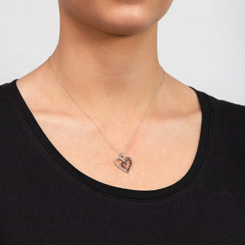 Sterling Silver 0.10 Carat Black and White  Diamond Heart Pendant on 45cm Chain