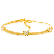 Load image into Gallery viewer, Yellow Gold Plated Sterling Silver Cubic Zirconia On Butterfly 19cm Bracelet