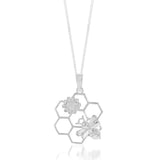Sterling Silver Beehive With Bee And Flower Pendant
