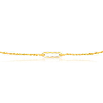 Yellow Gold Plated Sterling Silver CZ On Open Rectangle Pendant On 45cm Chain