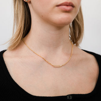 Yellow Gold Plated Sterling Silver CZ On Open Rectangle Pendant On 45cm Chain