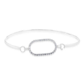 Sterling Silver CZ On Open Rectangle Bangle