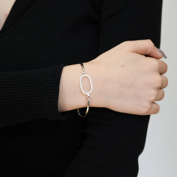 Sterling Silver CZ On Open Rectangle Bangle