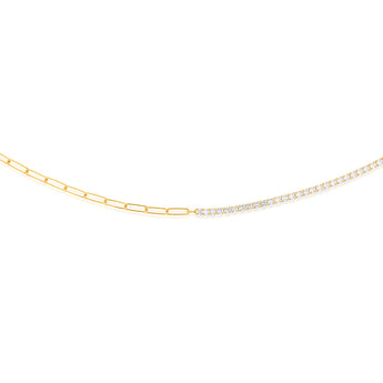 Yellow Gold Plated Sterling Silver CZ String And Paperclip Half N Half 45cm Chain