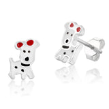 Sterling Silver Small Dog With Ribbon Stud Earrings