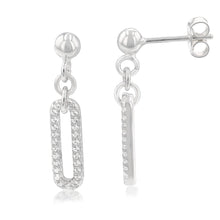 Load image into Gallery viewer, Sterling Silver Cubic Zirconia On Open Rectangle Drop Earrings